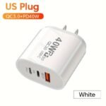 Power Up To 3 Devices Simultaneously With Our 3-Port Fast Charging USB-C Type C And USB Charger - 40W. Compatible With All Major Brands And Featuring Smart Charging Technology US Plug